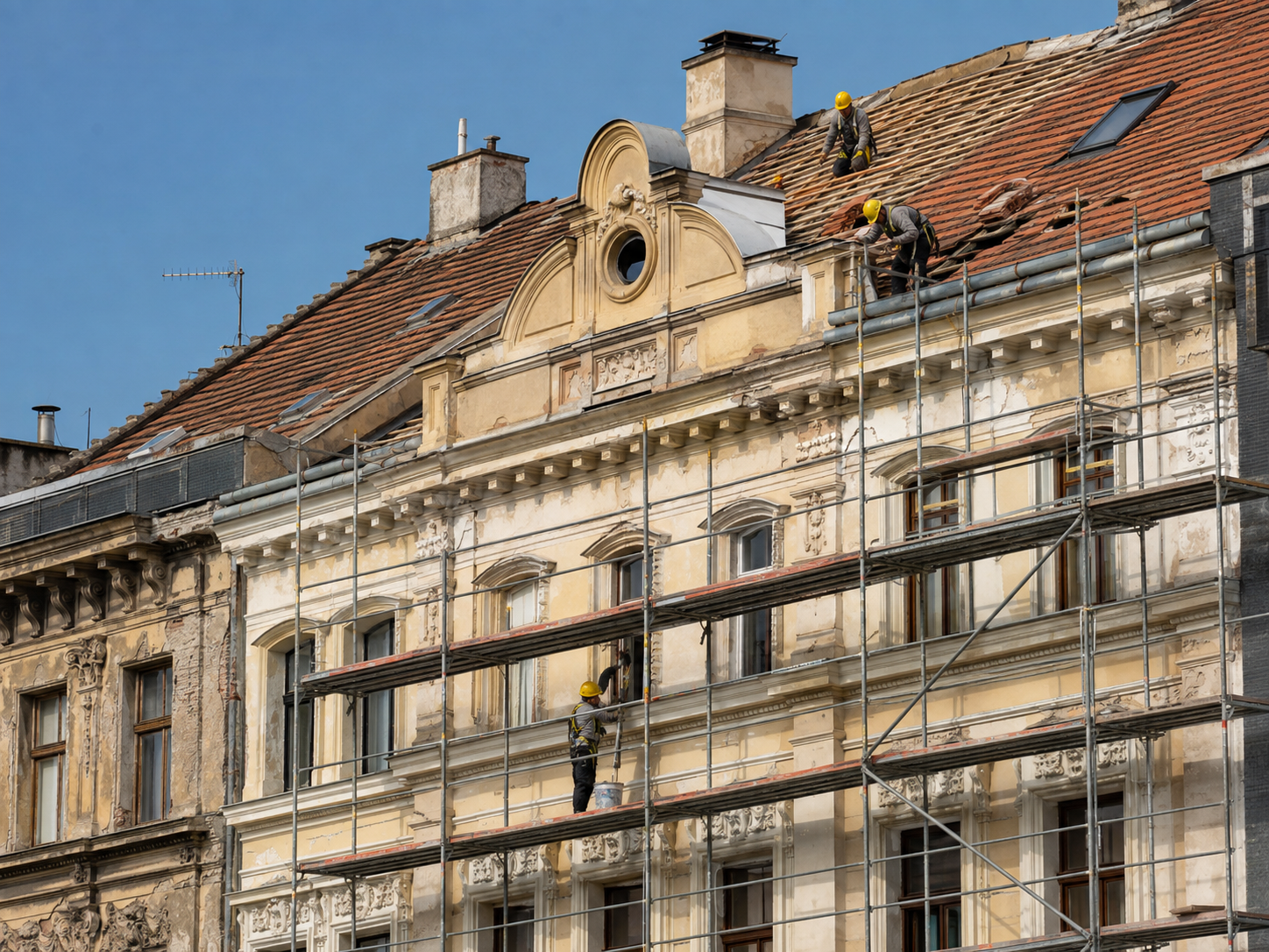 Felújított budapesti társasházi homlokzat